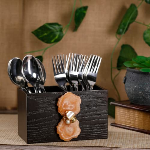 Image of COCKTAIL Fancy Wooden MDF Spoon Holder, Cutlery Stand for Dining Table, Chammach Stand, Multifunctional organizer Stand for Kitchen, Tableware Storage Box, 2 Section, Brown (Peach-Agate)