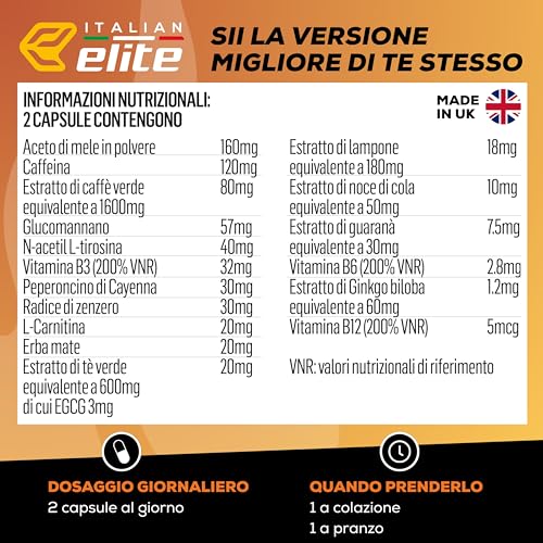 Italian Elite® Integratore Brucia Grassi Elite Extreme. 60 Caps. Termogenico, Drenante, Dimagrante, Energizzante Forte, Detox, Booster Mentale. Per Uomo E Donna - 7