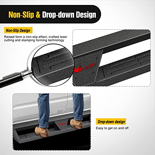Image of Nilight Running Boards for 2021 2022 2023 2024 2025 2026 Ford Bronco 4 Door Dual-Stage Textured Black Powder Coated Slip-Proof Side Step Nerf Bars