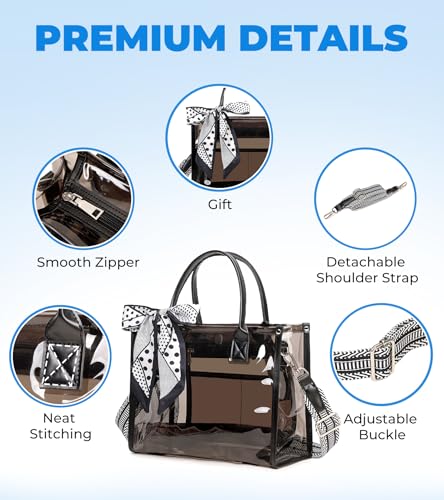Image of Clear Tote Bag Stadium Events Transparent Clear Purse for Women Thick PVC Shoulder Bag with Guitar Strap for Concert