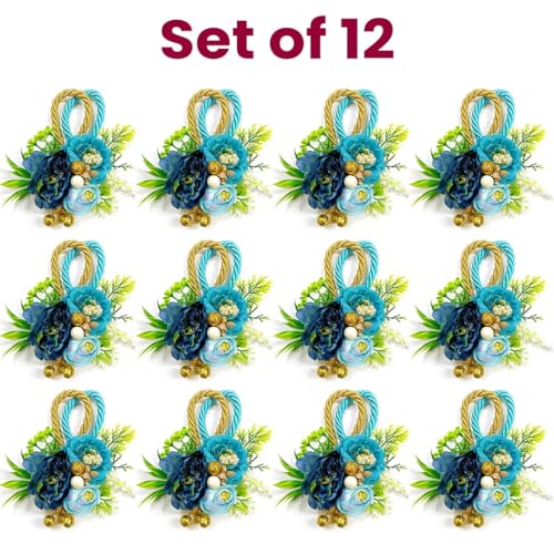 Image of ADIKALA Handmade Artificial Big Peonies 3 Flower Bunch for Trousseau Packing, Ready to use Flower Brooch Hamper for Decoration, Gift Wrapping Flowers (12, Montana)