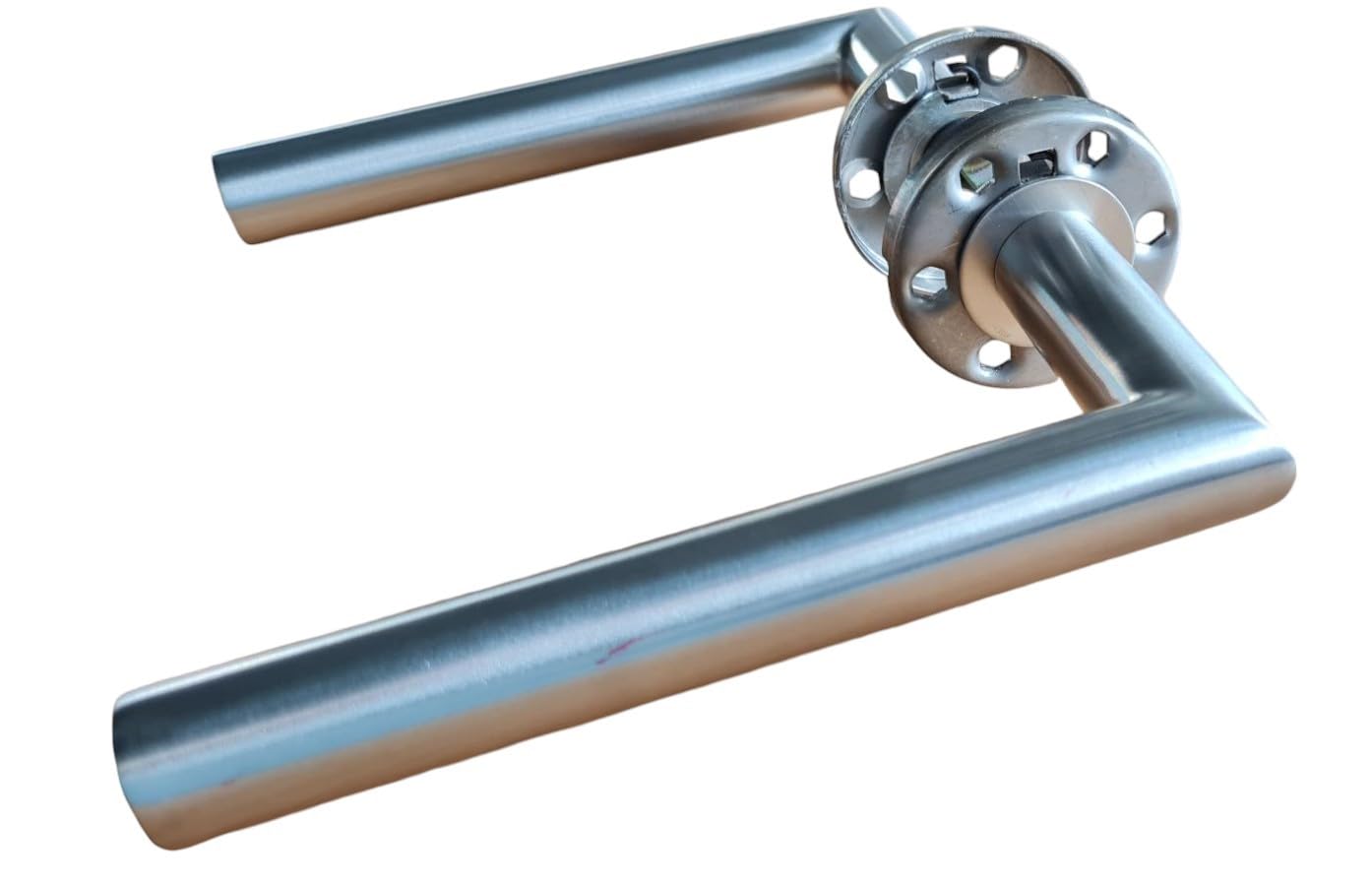 Lever Handle, 19mm Approved Bolt Through Lever Handle on Rose, Satin Stainless Steel (SSS), Set (Pair), inc fixings, Mitred - Image 3