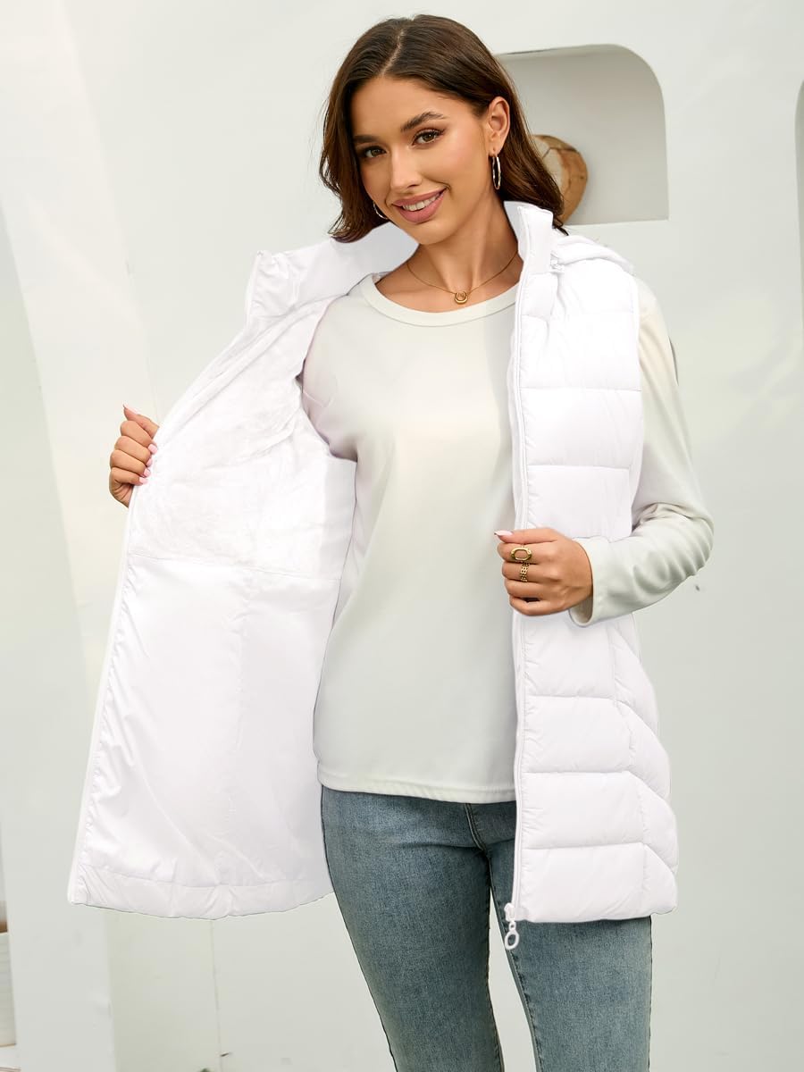 Long Puffer Vest for Women with Hood Lightweight Packable Sleeveless Vest for Spring, Fall & Winter - Image 3