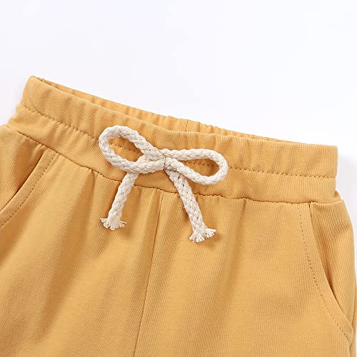 Image of KISBINI Toddler Kids Plain Short Sleeve T-Shirt and Shorts Set Unisex Cotton Summer Outfit Clothes for Little Boys or Girls
