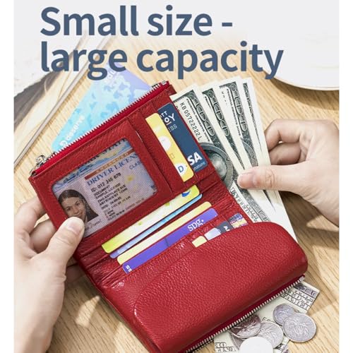 Premium Leather Wallet, Multi-Slot Card Holder with ID Window, Zipper Coin Purse, First Layer Leather (Color Block - Pink)3