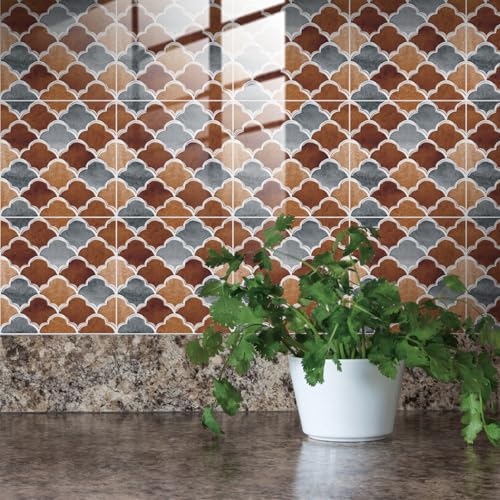 Azulejos Adhesivos Cocina Patrón De Escala De Pescado Gris Marrón Vinilo Cocina Impermeables PVC Protector Salpicaduras Revestimiento Pared Baño Decoración de Muebles Baldosas Adhesivas