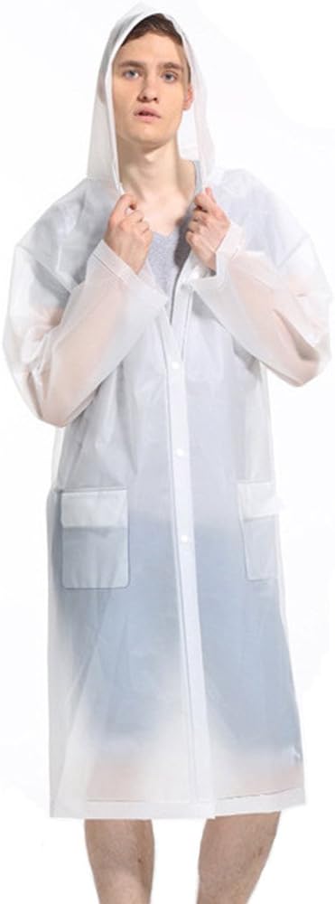 LvDD Raincoat Durable EVA Rain Cape Unisex Men Women Rain Poncho with Hat Hood for Outdoor Travel, 48" Length, White