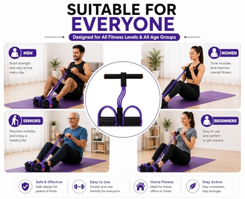 Image of Yoga Pedal Puller Resistance Band, 4 Tube Natural Rubber Pedal Exerciser for Home Workout, Full Body Exercise Equipment for Abs Arms Legs Stretching and Strength Training for Men & Women (Multicolor)