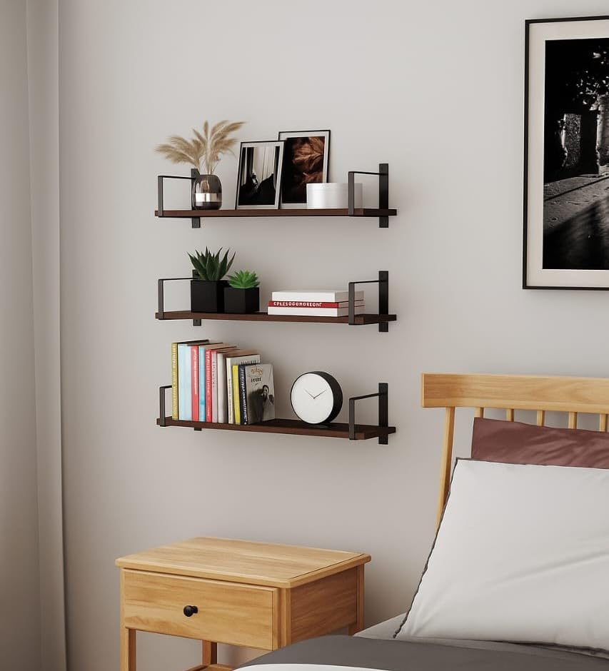 Image of Deion Wall Mounted Bookshelf for Living Room & Bedroom | Wooden Wall Shelf for Books | Floating Wall Bookshelf | Book Shelf Wooden Wall Mounted | Decorative Wall Shelf Rack (Brown, 19X6X6)