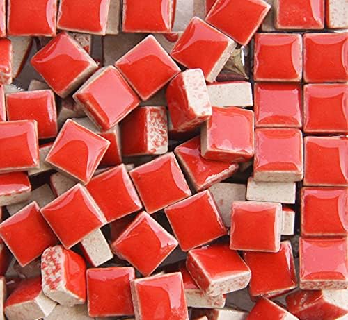 PINUO&KE 200 Pieces / 200 g Square Shapes 1x1 cm Square Ceramic Mosaic Mosaic Tiles for Crafts, Colorful Stained Glass Pieces for Mosaic Projects - Red