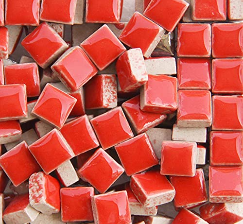 Pinuo&Ke 200 Pieces / 200 G Square Shapes 1X1 Cm Square Ceramic Mosaic Mosaic Tiles For Crafts, Colorful Stained Glass Pieces For Mosaic Projects - Red #TOP10