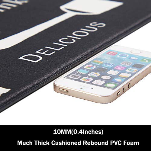 HEBE Anti Fatigue Kitchen Rug Set 2 Pieces Cushioned Kitchen Floor Mats Set Comfort Heavy Duty Standing Mats Waterproof Non Slip Kitchen Rugs and Runner Sets,Black Kitchen