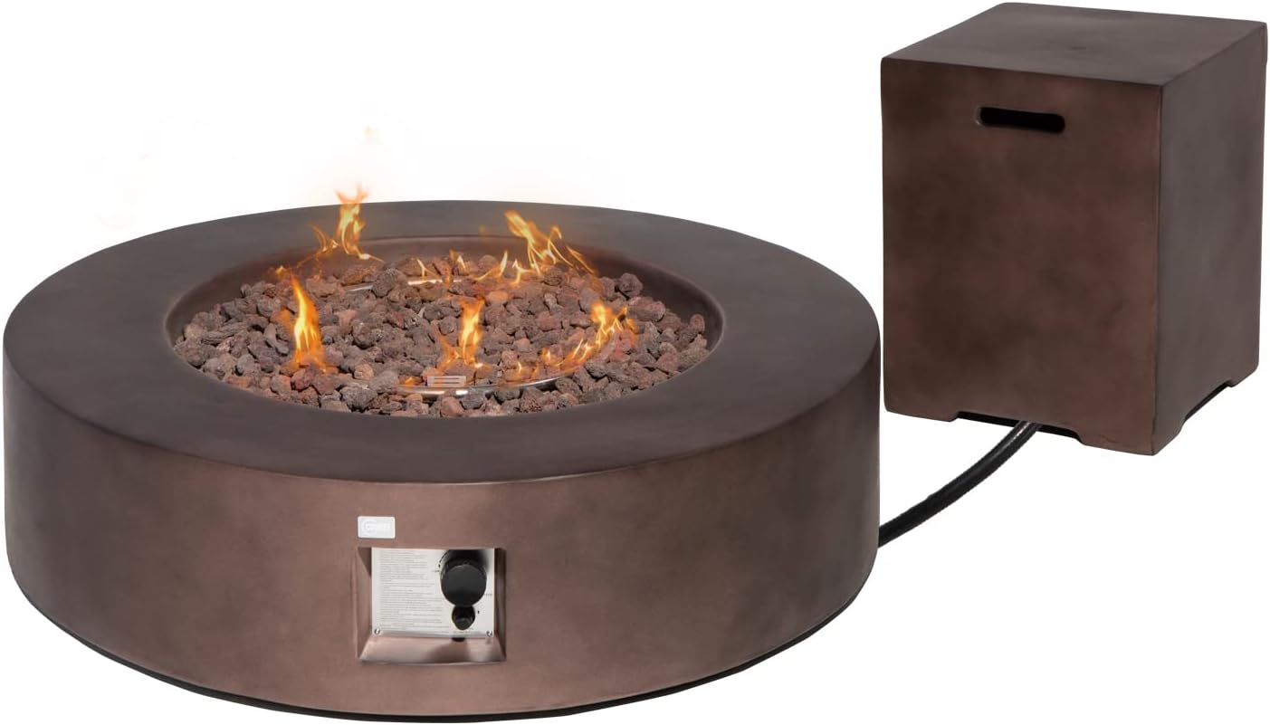 COSIEST 2-Piece Outdoor Propane Firepit Table Set w Tank Table, Certified, 42 inch Dark Fire Table (50,000 BTU) w 16 inches Tank Cover Side Table 20lb for Garden,Pool,Backyard