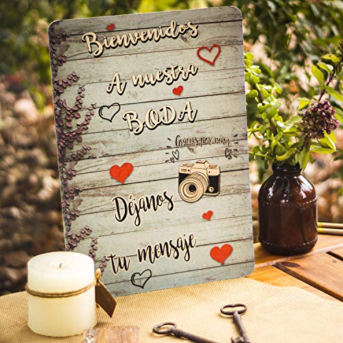 Trashy World Cartel Libro firmas Boda, con peana, Vintage y Original, tamaño Grande 28 x 36 cm