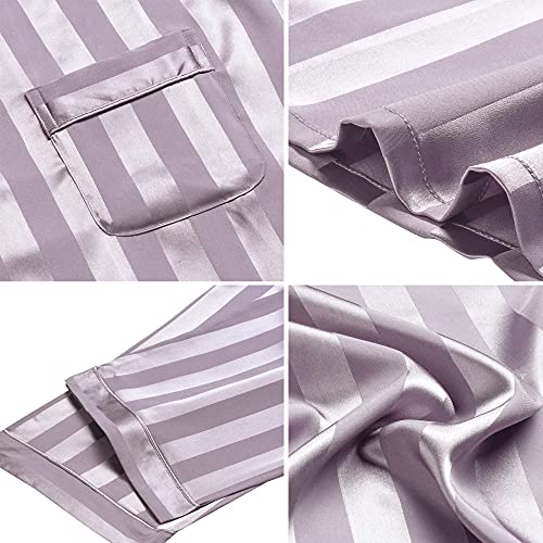 Image of Lonxu Pajamas Set Mens Silk Satin Pajamas Long Sleeve Loungewear Two-Piece Sleepwear Button-Down Pj Set S-XXXXL
