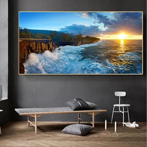 Affiches d'art de paysage moderne KEBIA plage et montagne toile 80x160 cm