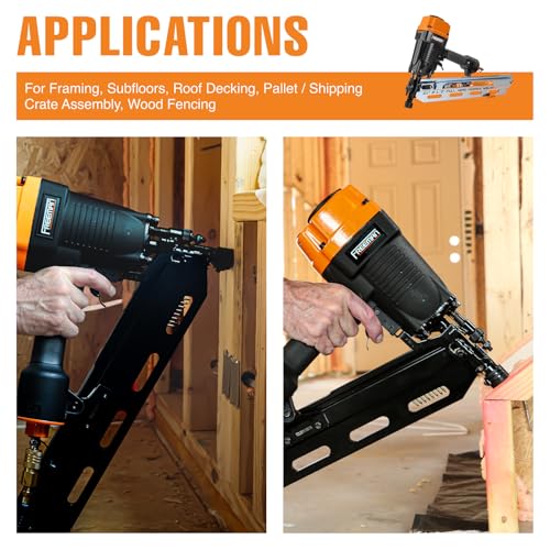 Image of Freeman Pneumatic 21 Degree Framing Nailer with Nails | 2 inch - 3-1 /2 inch Full Round Head Nails | Anti-Dry-Fire, Dual Trigger, Depth Adjust, and Comfort Grip | PFR2190NQ
