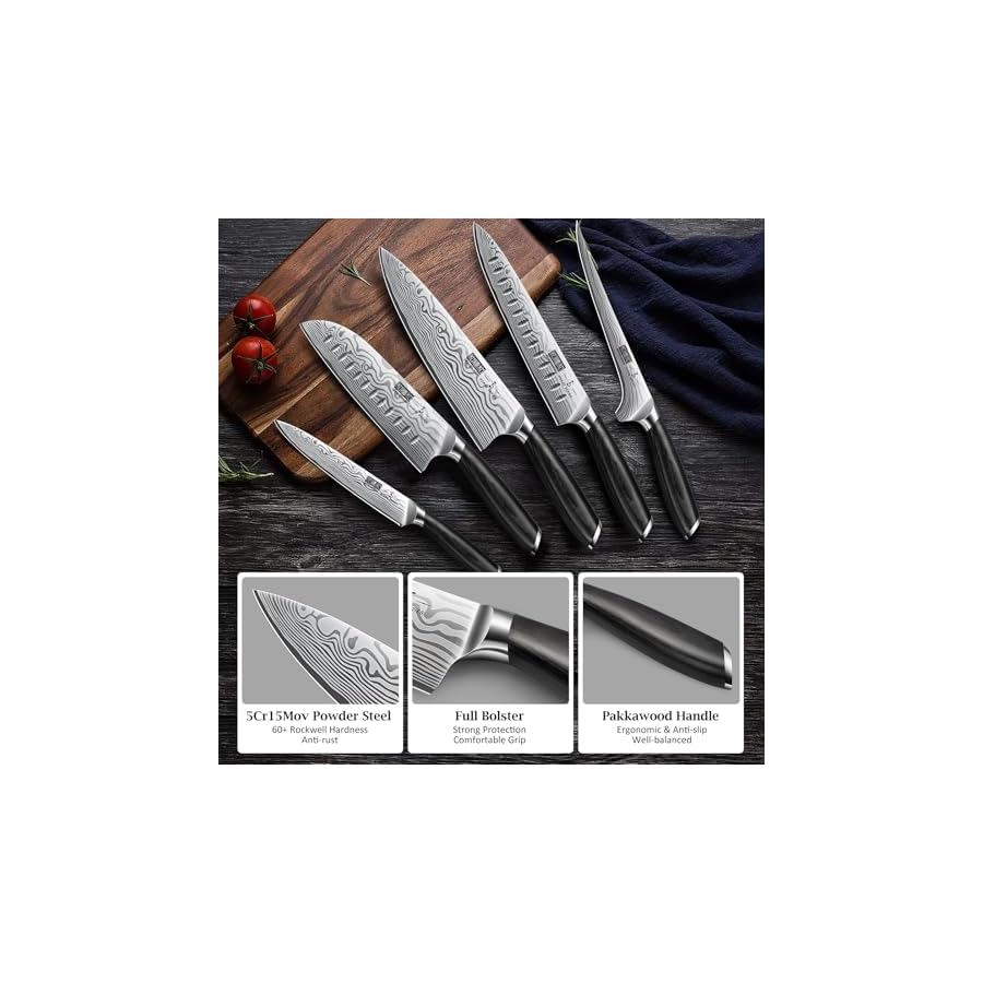 HOSHANHO 16-Piece Knife Set with Block, Ultra Sharp High Carbon Powder Steel Knife Block Set, Chef Knife Set Professional Kitchen Knives Set with Sharpener and Pakkawood Handle