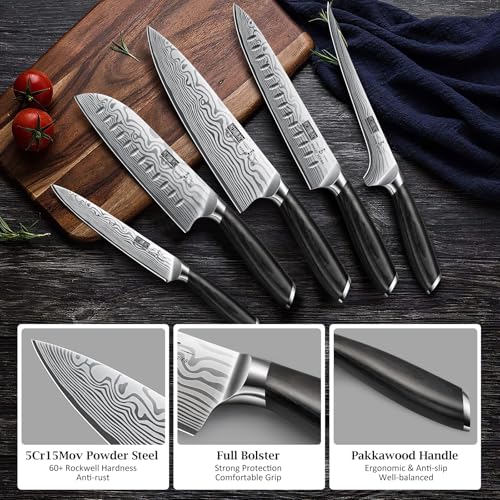 Image of HOSHANHO 16-Piece Knife Set with Block, Ultra Sharp High Carbon Powder Steel Knife Block Set, Chef Knife Set Professional Kitchen Knives Set with Sharpener and Pakkawood Handle