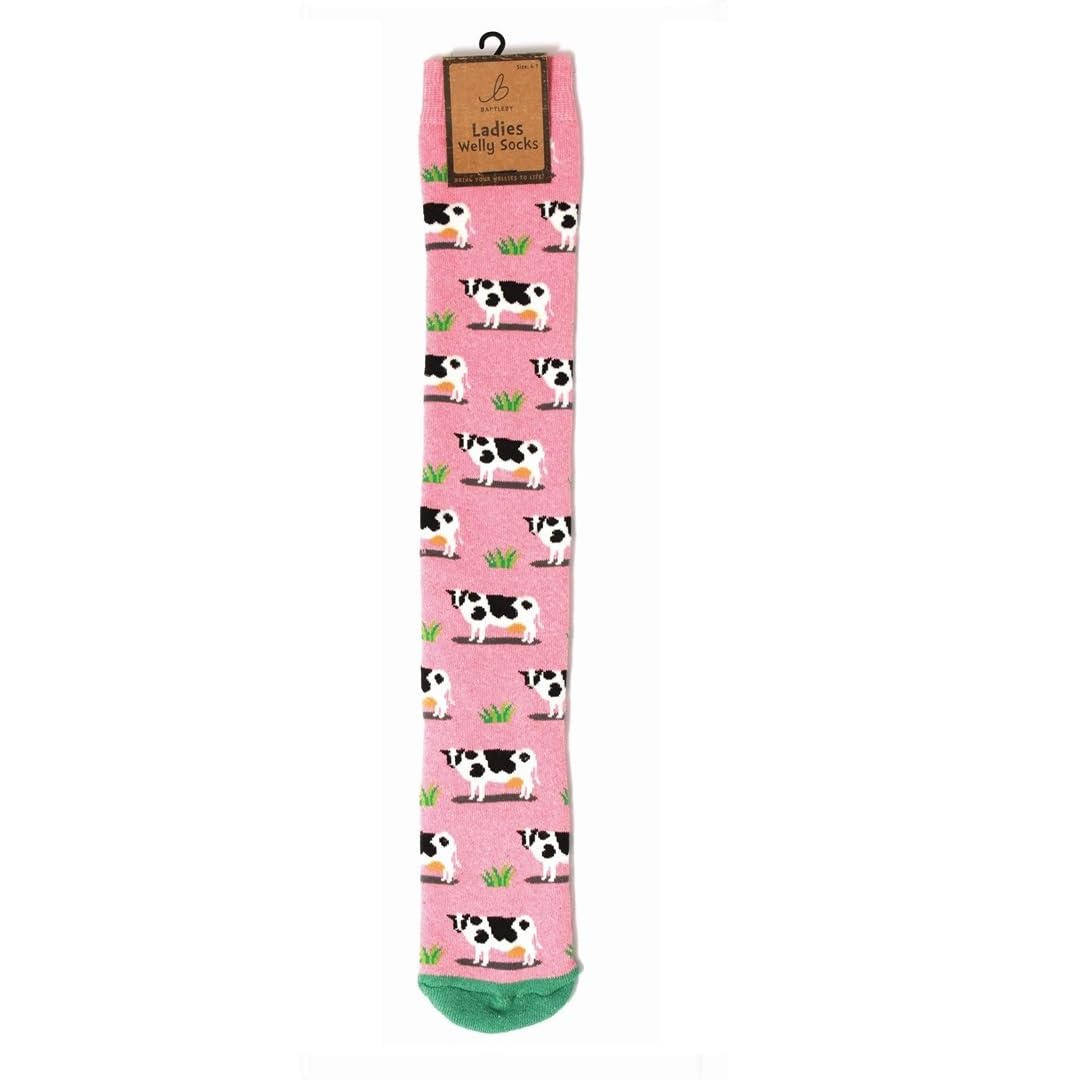 B&Q -  Funky Welly Boot Socks Uk 4-8 Grazing Cow