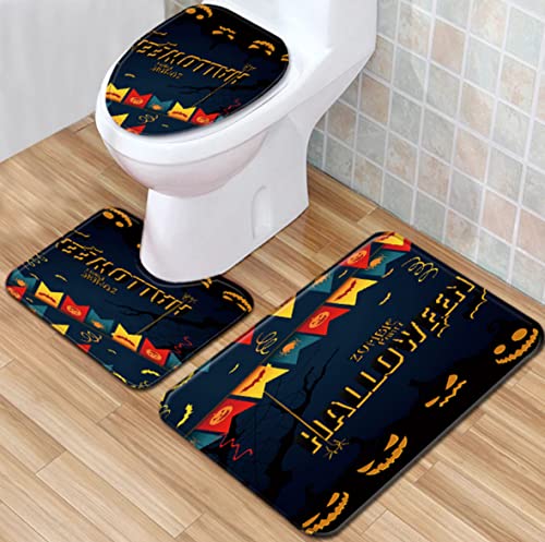 Badezimmerteppich-Set, Halloween-Kürbis-Muster, 3 Stück/Set, rutschfest, saugfähig, WC-Sitzbezug, Badematte, Deckelbezug…