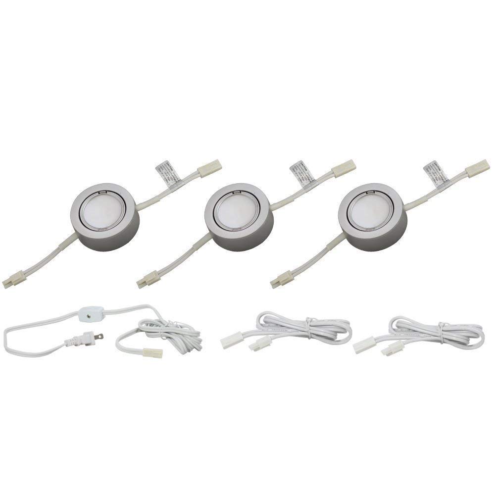 3 LED Puck Light Kit - Black Cover with Warm White Light (3,000k) - Under Cabinet and Furniture - 120v/110v - Dimmable - Line-Voltage (No Transformer Needed) (Warm White Light/Silver Cover 3 Pack)