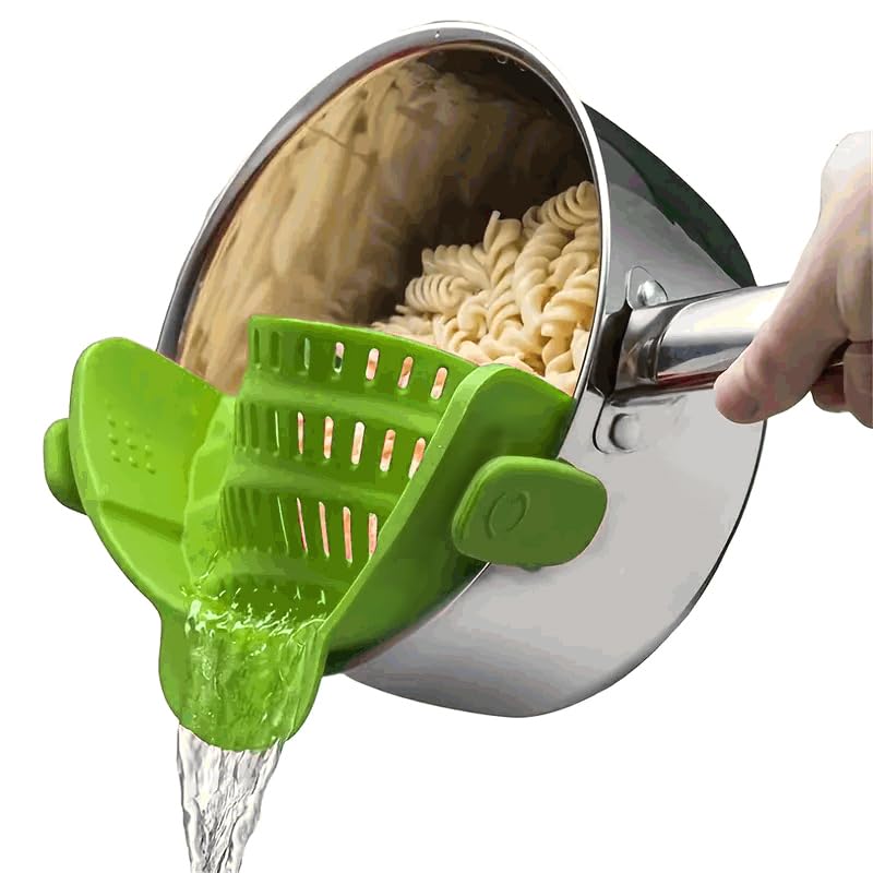 CHEFZOCO Colador plegable para olla, Escurridor de pasta, Escurridor de Verdura, Escurridor Plegable para Ollas, Colador Ajustable Ollas, Libre de BPA, Silicona, Apto para lavavajilla, Verde