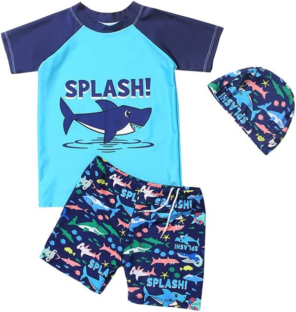 Baby Toddler Boys 3 Pieces Swimsuit Set Boys Swimwear Dinosaur Bathing Suit Rash Guards UPF 50+