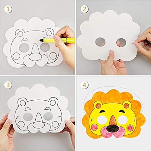 Khyhgt TUYA-32 Diy Blank Paper Graffiti Masks,Kids Jungle Animal Coloring Masks,32Designs White thumb #2