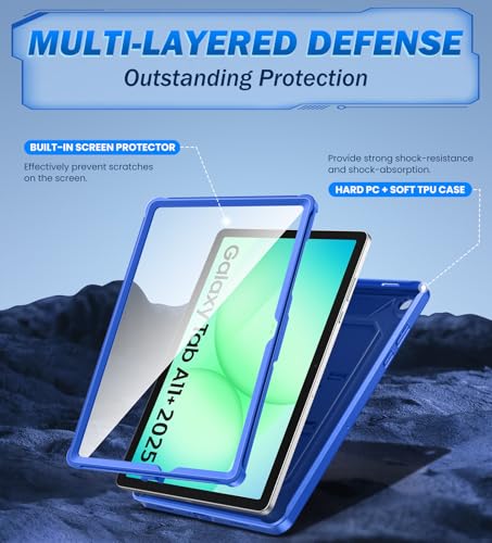 Image of TiMOVO Case for Samsung Galaxy Tab A11+ /A11 Plus 11'', Sapphire Blue | Fit for SM-X230 /X236 /X238, Built-in Screen Protector, Dust Plug & Precise Cutouts, Shockproof Rugged Full Body Protection