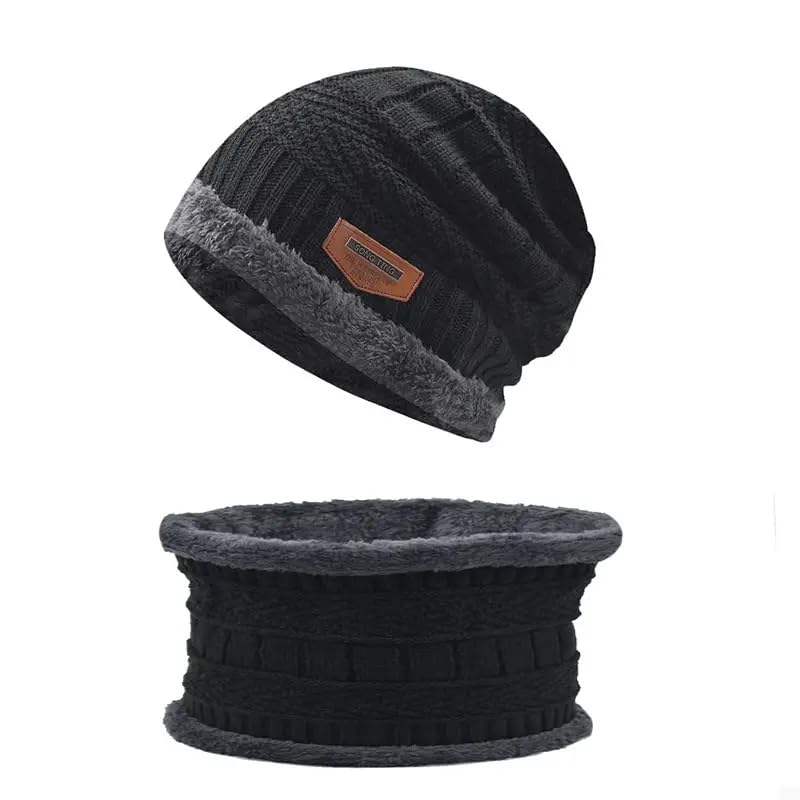 Image of F Y V Baby Kids Winter Beanie Cap with Warm Knitted Woollen Fur Lined Hat for Boys and Girls Age 1 to 6 Years Soft Stretchable Winter Cap Ear Cover
