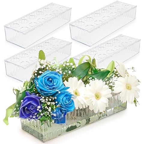 4 Pack Leak-Proof Wave Design Acrylic Long Vases for Centerpieces - 48" Clear Flower Rectangle Vase as Floral Centerpieces for Tables, Long Flower Vase with 12 Holes as Flower Arrangement Holder Cover