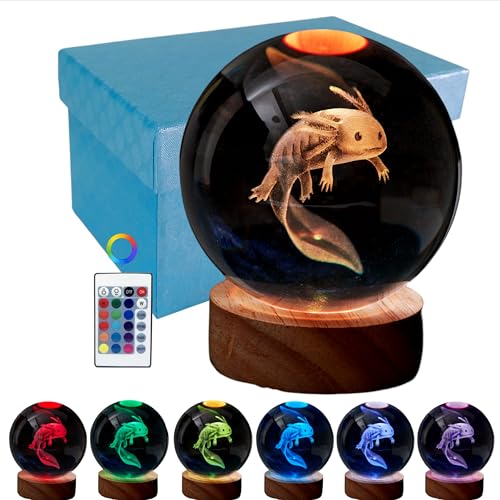 Veilleuse axolotl cristal 3D pour s'endormir sans peur du noir