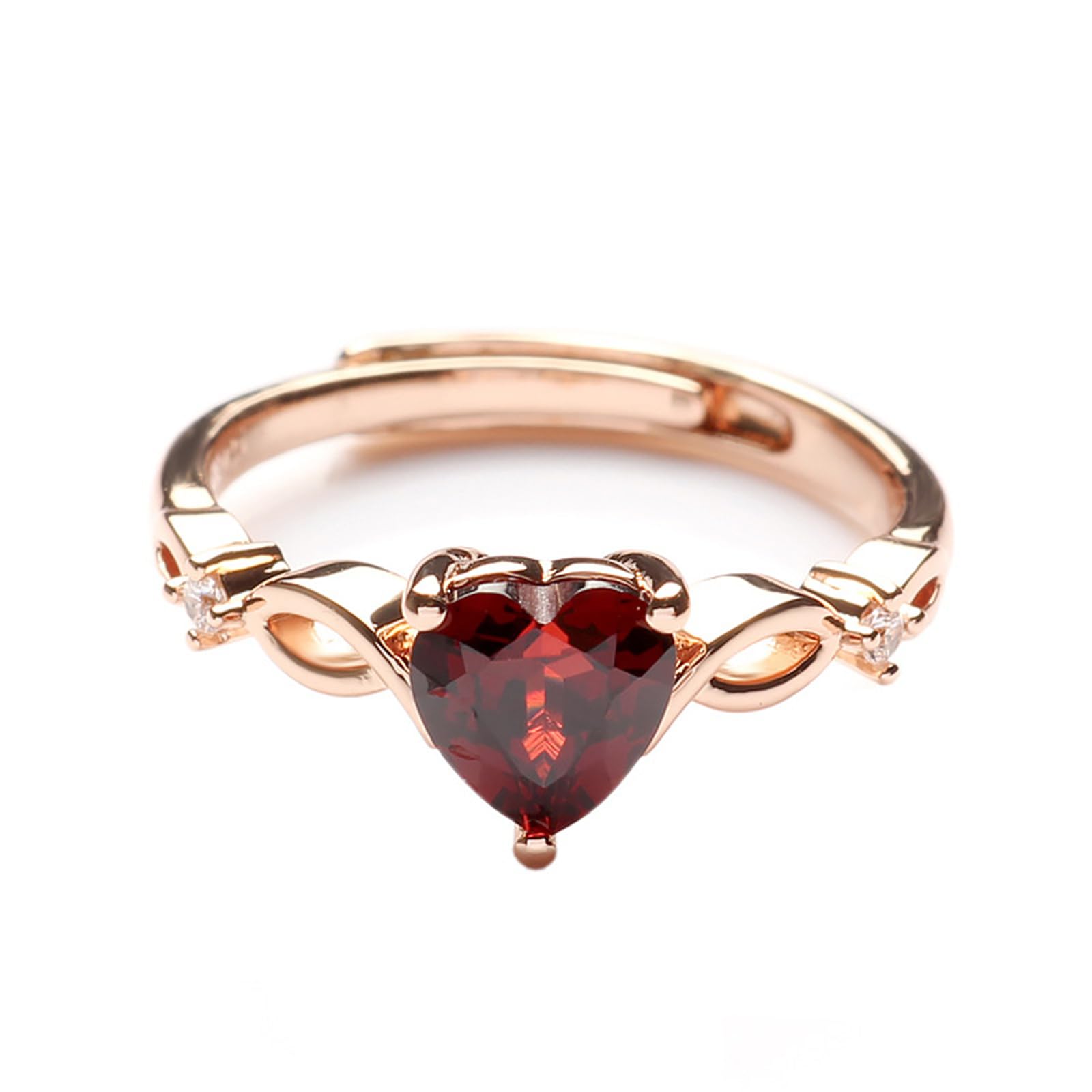 S925 Sterling Silver Ins Style Rose Gold Ruby Ring - Luxury Heart Adjustable Women's Engagement Jewelry