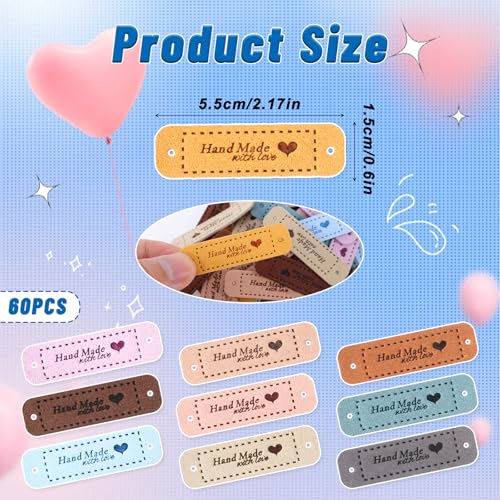 TIESOME 50 Pcs PU Leather Tags Handmade Items, Handmade with Love Labels Embossed Tags Sew on Clothing for Handmades Items DIY Crafts Sewing Crochet Knitting Hats