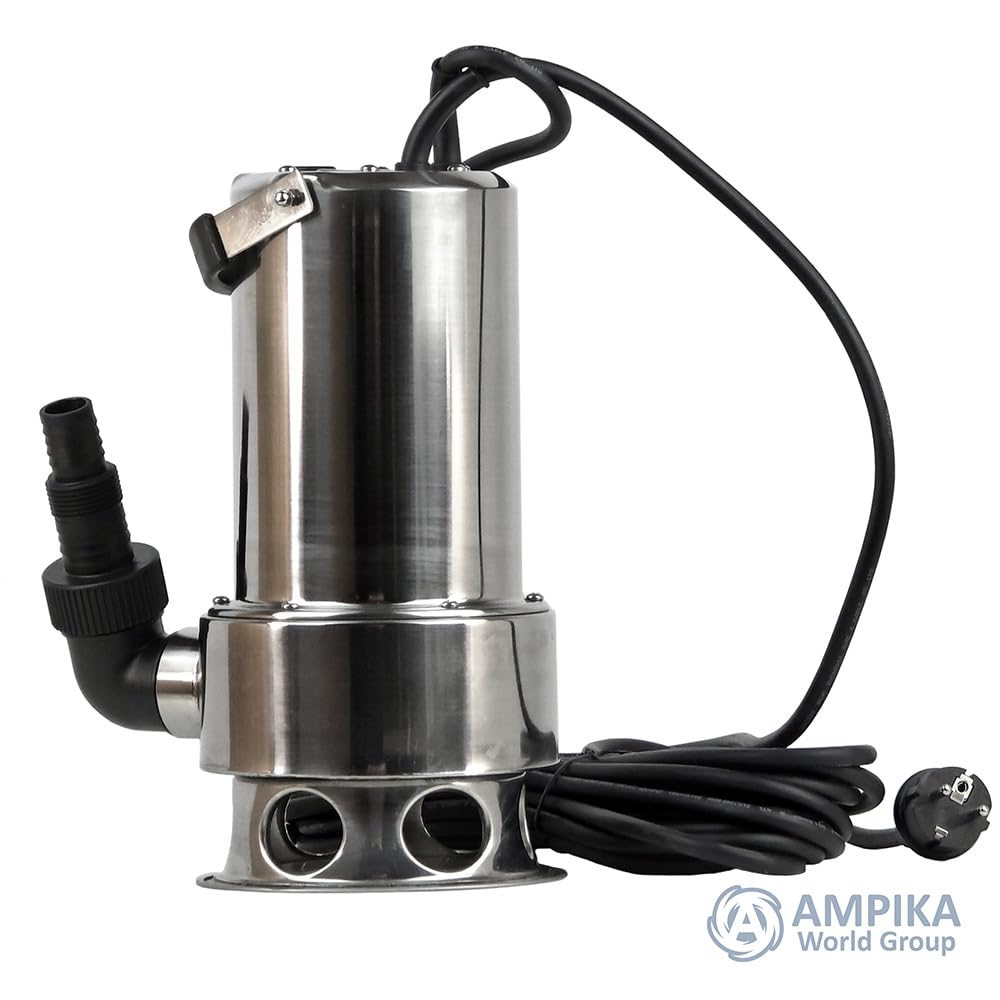 Ampika DSW-1101 Bomba Sumergible Aguas Residuales y Fecales 1100W | Acero Inoxidable, Sólidos hasta 35 mm, 240 l/min, Altura 11 m, Interruptor de Flotador, Cable 10 m