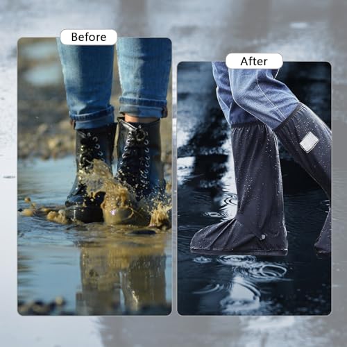 Amexo Schuhüberzieher Wasserdicht, Wasserdicht Überschuhe Schuhüberzieher Wiederverwendbare Faltbare Regenstiefel-Schuhabdeckun mit Reflektorstreifen für Regen Schnee Outdoor Rutschfester (L) – Bild 6