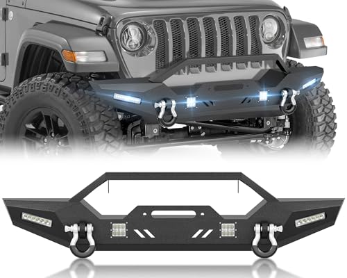 Image of for Wrangler JL JLU Front Bumper Compatible with 2018 2019 2020 2021 2022 2023 2024 2025 2026 Jeep Wrangler JL JLU Off-Road Steel Bumper with Winch Plate, 4 x 18W LED Lights & D-rings, Black