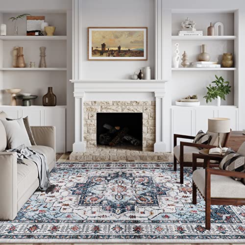 Zesthome 8X10 Area Rugs,Stain Resistant Washable Rug,Ultra-Thin Rugs For Living Room,Bedroom,Non-Slip Backing Home Decor Boho Large Area Rug (Blue,8'X10') #TOP2