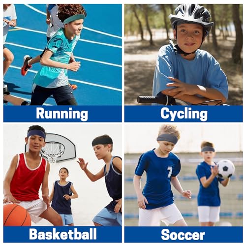 Image of 6Pcs Kids Sports Headbands, Soft Athletic Sweatbands for Boys Girls, Sweat Wicking Soccer Headbands, Wide Elastic Hairband for Youth Baseball Football Yoga Workout