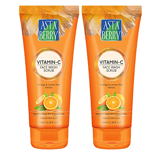 Image of Astaberry Vitamin C Face Wash Scrub for Glowing Skin- With Vitamin C | Neem & Orange Peel Extract | Skin Illumination & Exfoliating - (Pack of 2 (100ml X 2))