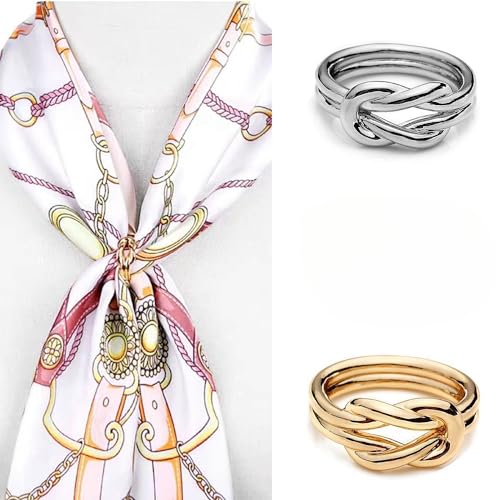 Layered Knot Silk Scarf Ring Brooch for Women Girls Dainty Infinity Love Knots Double Line Shawl Scarves Buckle Wrap Clasp Clip Finger Ring Size 8 Dress Accessories Jewelry Gift3