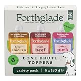 Forthglade Bone Broth for Dogs, Chicken, Pork & Beef (6x180g) Grain Free & Hypoallergenic, Natural Ingredients with Superfood Boost, Dry Dog Food Topper, 4+ Months