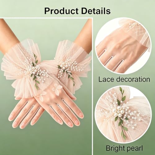 Image of PATPAT Bridal Wedding White Gloves for Women with Pearl, Elegant Lace Gloves for Women Princess Glove for Bride, Cosplay & Formal Events Banquet Stage Performance Accessories
