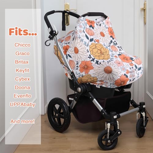 Image of Rquite All-in-1 Car Seat Cover Baby, Carseat Covers for Girl Boy, Stretchy Soft Infant Car Seat Cover, Multi-use Baby Carrier Cover, Car Seat Canopy, Stroller Sun Shade, Nursing Breastfeeding Cover