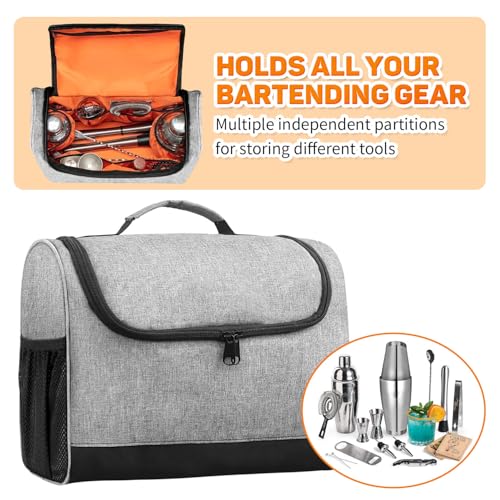 Portable Bartender Bag with Handle - Professional Bar Tool Organizer for Travel | Carrying Case for Cocktail Shaker, Mixing Tools, Accessories | Home, Outdoor, Patio Party Essential (Gray)4