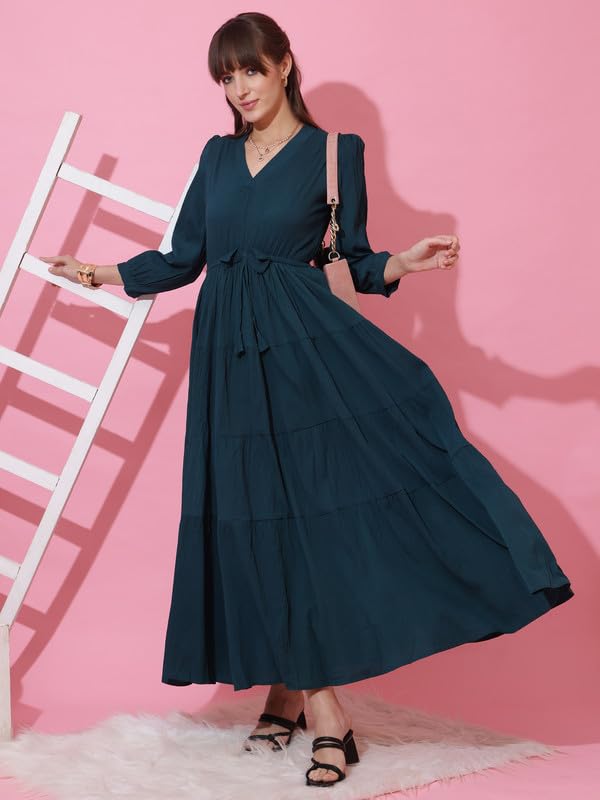 Image of Honky Tonky Women's Casual 3 /4 Sleeve Crepe Fit and Flare Dress| Comfortable Relaxed Fit Summer Party Dress