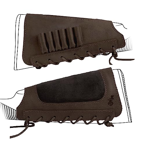 BRONZEDOG Leather Cartridge Buttstock Shotgun Shell Holder, Hunting Rifle Buttstock Ammo Holder Pouch Bag Shotgun Shell Pouch (Matte Brown, 7.62 Cal Right Handed)