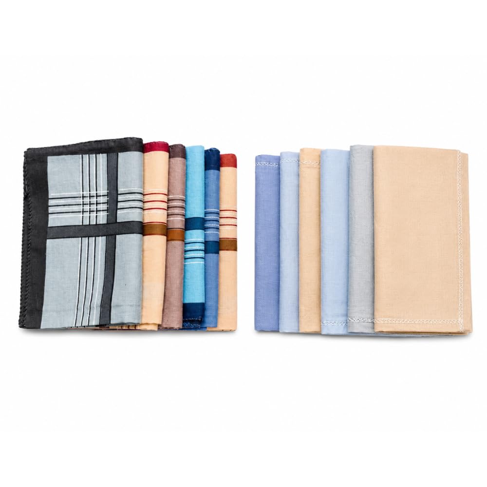 100% Pure Cotton Handkerchief for Men Combo Pack of 12 (6 Classic + 6 Premium Collection) | Soft Absorbent Big Size Cotton Rumal | Washable Reusable Hankies for Office & Daily Use-picture-19