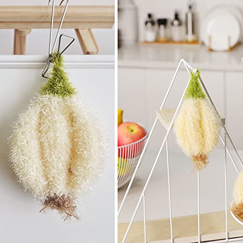 Image of Garlic and Vegetables Shaped Acrylic Dish Scrubbers, Hand Crochet Non-Scratch Dish Scrubber, Fast Dry, No-Odor Cleaning Sponge